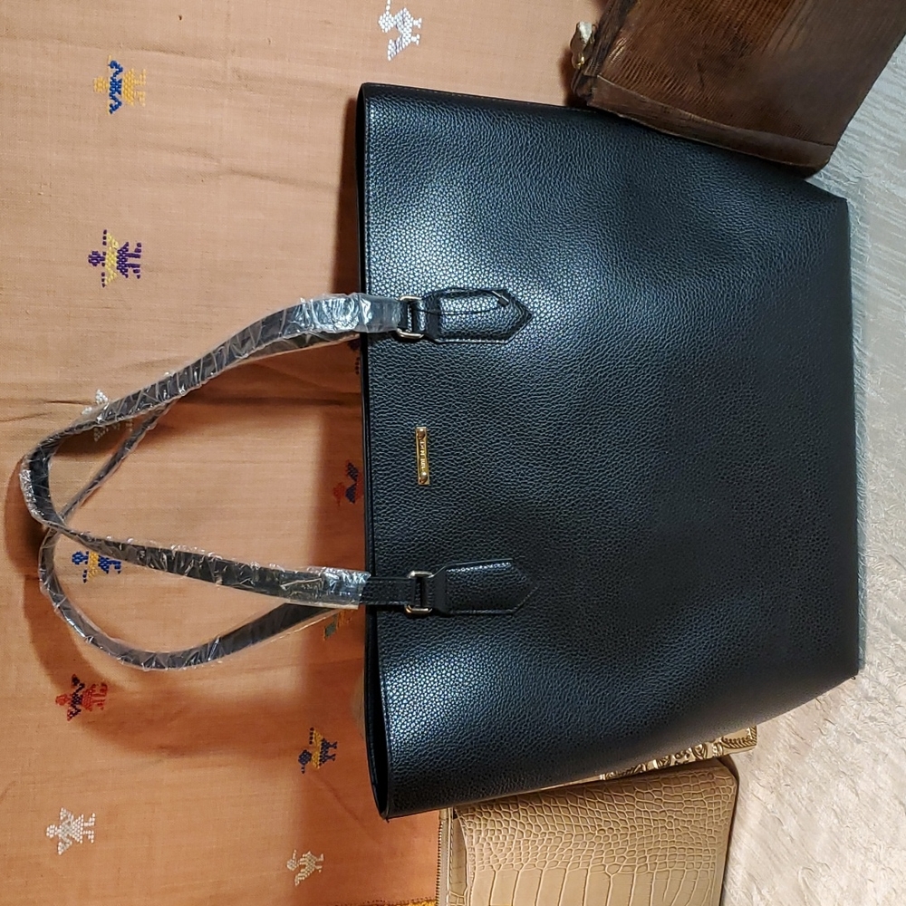 NWOT White House Black Market Black Faux Leather Tote Bag